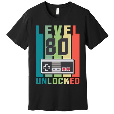 Level 80 Unlocked Funny Retro Gamer Birthday Premium T-Shirt