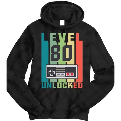 Level 80 Unlocked Funny Retro Gamer Birthday Tie Dye Hoodie