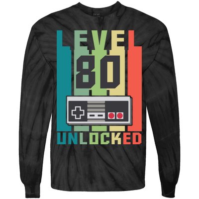 Level 80 Unlocked Funny Retro Gamer Birthday Tie-Dye Long Sleeve Shirt