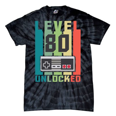 Level 80 Unlocked Funny Retro Gamer Birthday Tie-Dye T-Shirt