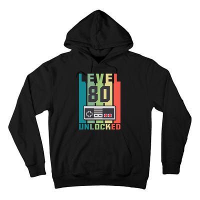 Level 80 Unlocked Funny Retro Gamer Birthday Tall Hoodie