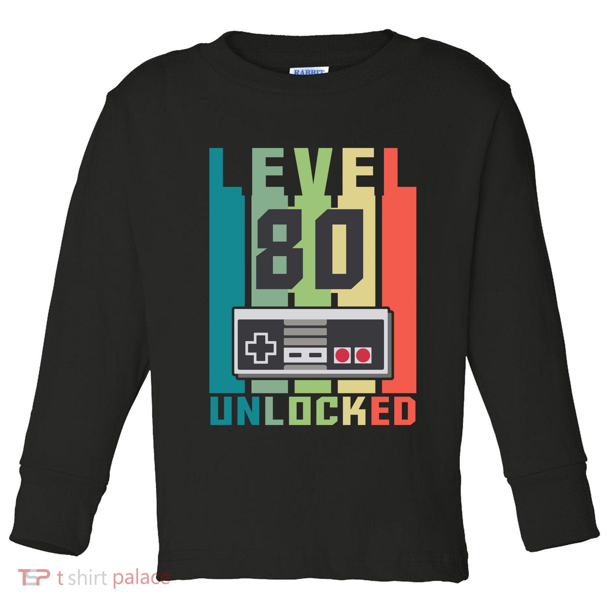 Level 80 Unlocked Funny Retro Gamer Birthday Toddler Long Sleeve Shirt
