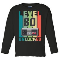 Level 80 Unlocked Funny Retro Gamer Birthday Toddler Long Sleeve Shirt