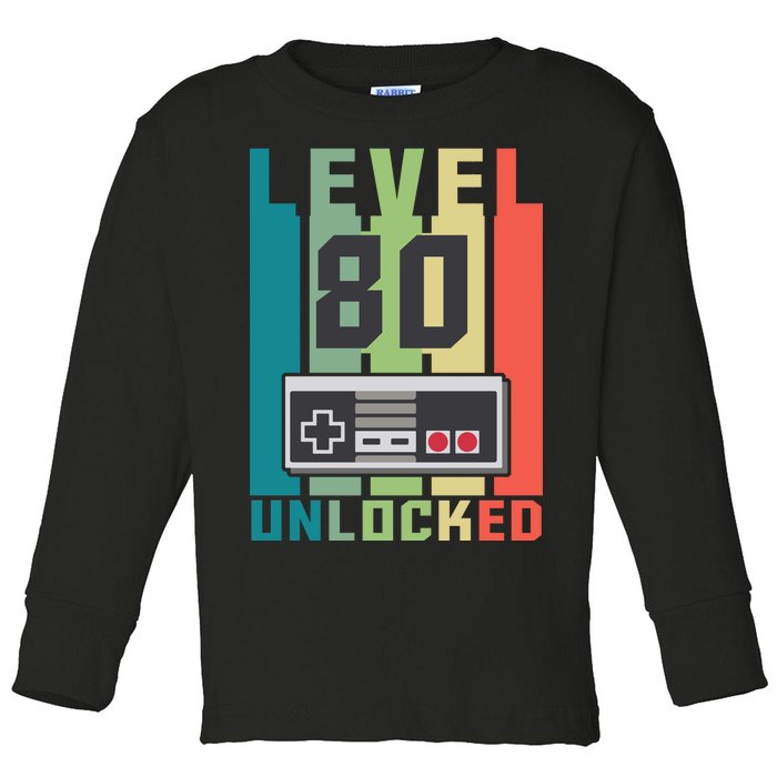 Level 80 Unlocked Funny Retro Gamer Birthday Toddler Long Sleeve Shirt