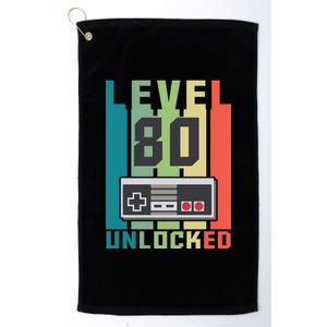 Level 80 Unlocked Funny Retro Gamer Birthday Platinum Collection Golf Towel