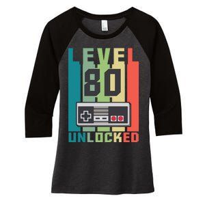 Level 80 Unlocked Funny Retro Gamer Birthday Women's Tri-Blend 3/4-Sleeve Raglan Shirt