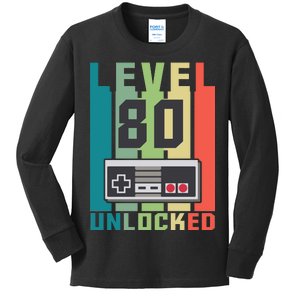 Level 80 Unlocked Funny Retro Gamer Birthday Kids Long Sleeve Shirt