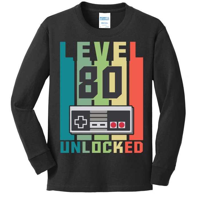 Level 80 Unlocked Funny Retro Gamer Birthday Kids Long Sleeve Shirt