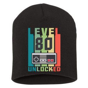 Level 80 Unlocked Funny Retro Gamer Birthday Short Acrylic Beanie