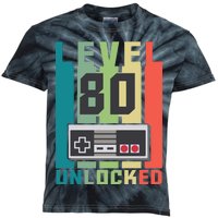 Level 80 Unlocked Funny Retro Gamer Birthday Kids Tie-Dye T-Shirt