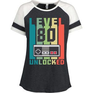 Level 80 Unlocked Funny Retro Gamer Birthday Enza Ladies Jersey Colorblock Tee