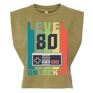 Level 80 Unlocked Funny Retro Gamer Birthday Garment-Dyed Women's Muscle Tee