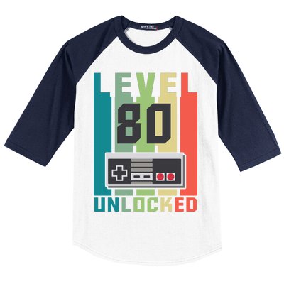 Level 80 Unlocked Funny Retro Gamer Birthday Baseball Sleeve Shirt