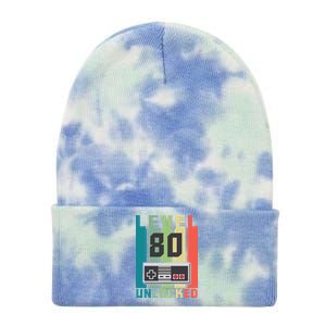 Level 80 Unlocked Funny Retro Gamer Birthday Tie Dye 12in Knit Beanie