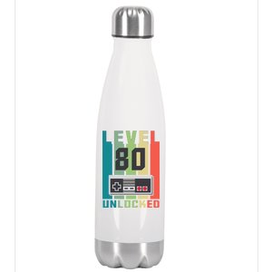 Level 80 Unlocked Funny Retro Gamer Birthday Stainless Steel Insulated Water Bottle