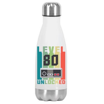 Level 80 Unlocked Funny Retro Gamer Birthday Stainless Steel Insulated Water Bottle