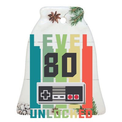 Level 80 Unlocked Funny Retro Gamer Birthday Ceramic Bell Ornament