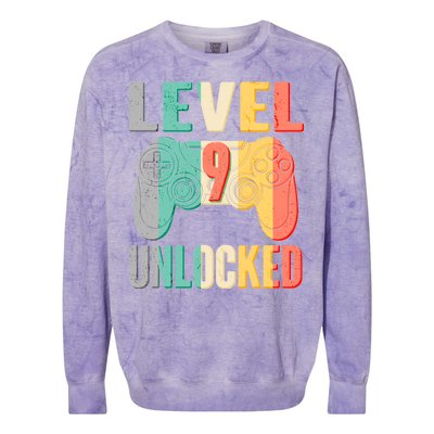 Level 9 Unlocked Nine Years Old Colorblast Crewneck Sweatshirt