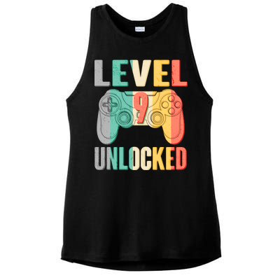 Level 9 Unlocked Nine Years Old Ladies PosiCharge Tri-Blend Wicking Tank