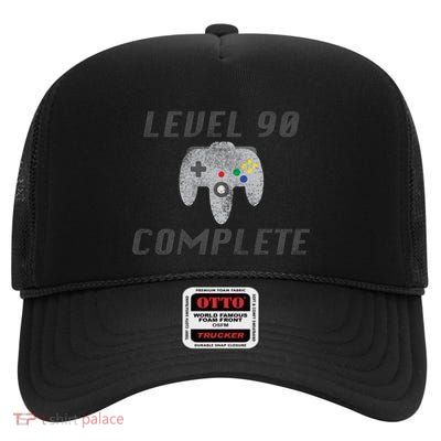 Level 90 Complete 90th Birthday High Crown Mesh Back Trucker Hat