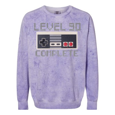 Level 90 Complete Retro Gamer 90th Birthday Colorblast Crewneck Sweatshirt