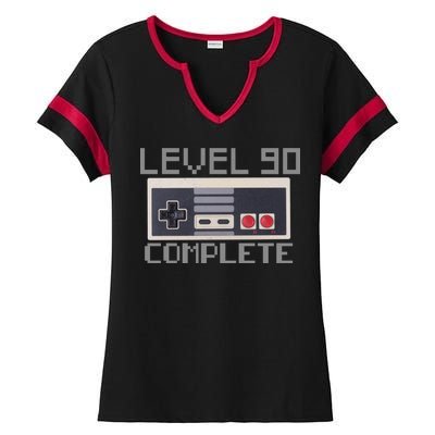 Level 90 Complete Retro Gamer 90th Birthday Ladies Halftime Notch Neck Tee