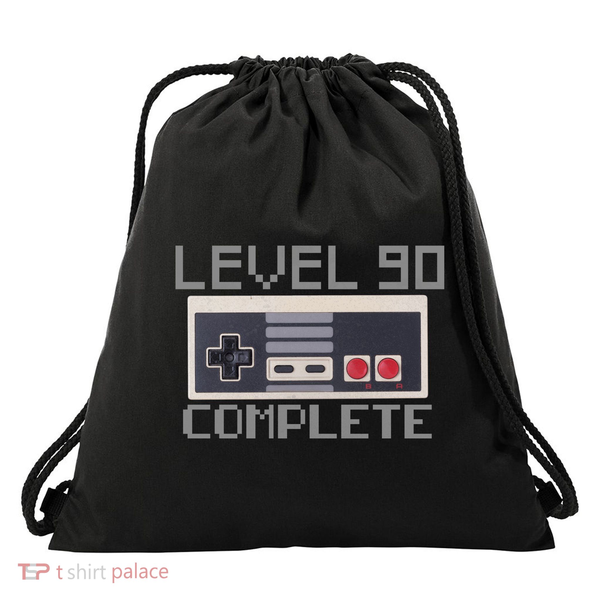 Level 90 Complete Retro Gamer 90th Birthday Drawstring Bag