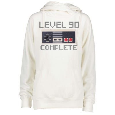 Level 90 Complete Retro Gamer 90th Birthday Womens Funnel Neck Pullover Hood