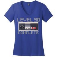 Level 90 Complete Retro Gamer 90th Birthday Women's V-Neck T-Shirt