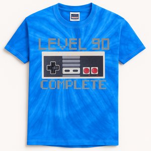 Level 90 Complete Retro Gamer 90th Birthday Kids Tie-Dye T-Shirt