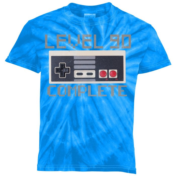 Level 90 Complete Retro Gamer 90th Birthday Kids Tie-Dye T-Shirt