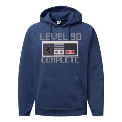 Level 90 Complete Retro Gamer 90th Birthday Performance Fleece Hoodie