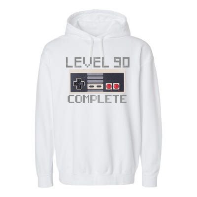 Level 90 Complete Retro Gamer 90th Birthday Garment-Dyed Fleece Hoodie