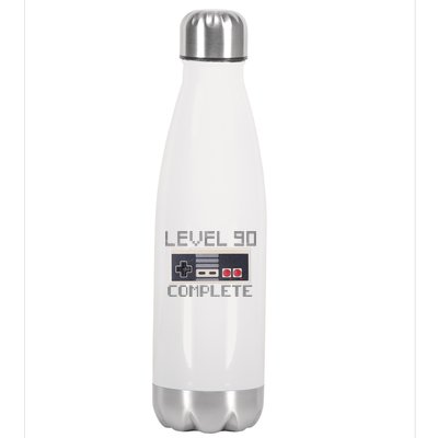 Level 90 Complete Retro Gamer 90th Birthday Stainless Steel Insulated Water Bottle