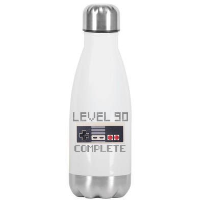 Level 90 Complete Retro Gamer 90th Birthday Stainless Steel Insulated Water Bottle