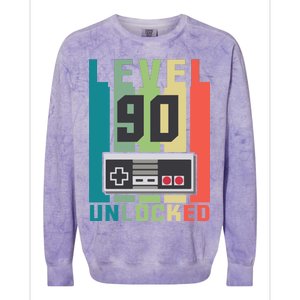 Level 90 Unlocked Funny Retro Gamer Birthday Colorblast Crewneck Sweatshirt