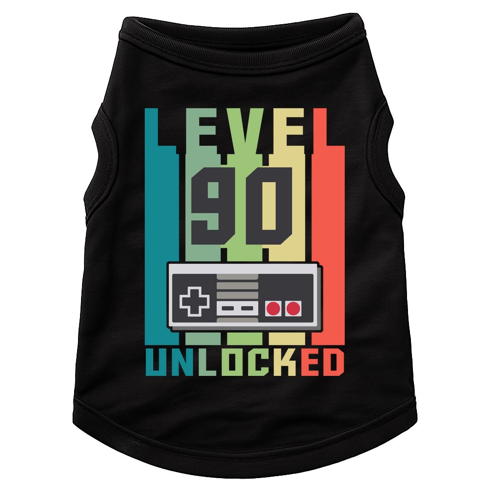 Level 90 Unlocked Funny Retro Gamer Birthday Doggie Tank