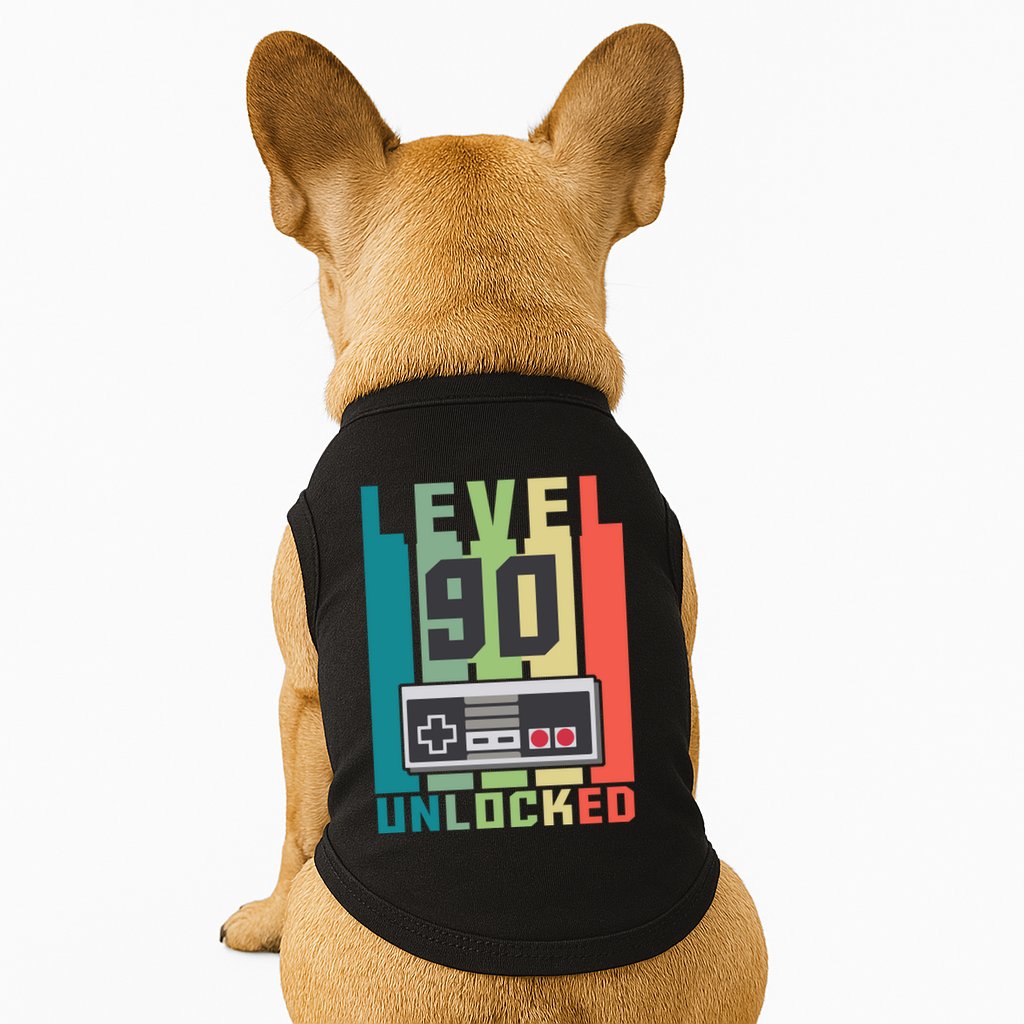 Level 90 Unlocked Funny Retro Gamer Birthday Doggie Tank