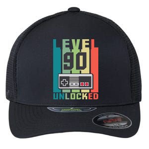 Level 90 Unlocked Funny Retro Gamer Birthday Flexfit Unipanel Trucker Cap