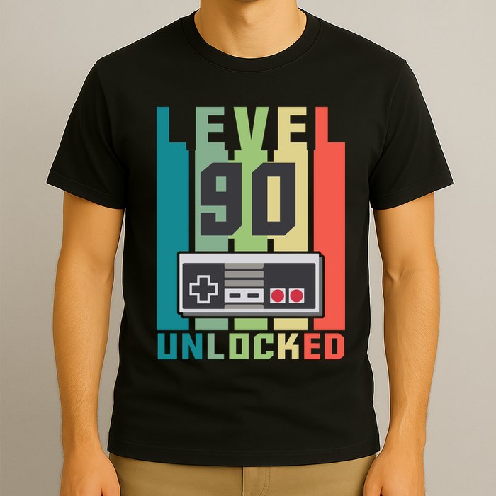 Level 90 Unlocked Funny Retro Gamer Birthday T-Shirt