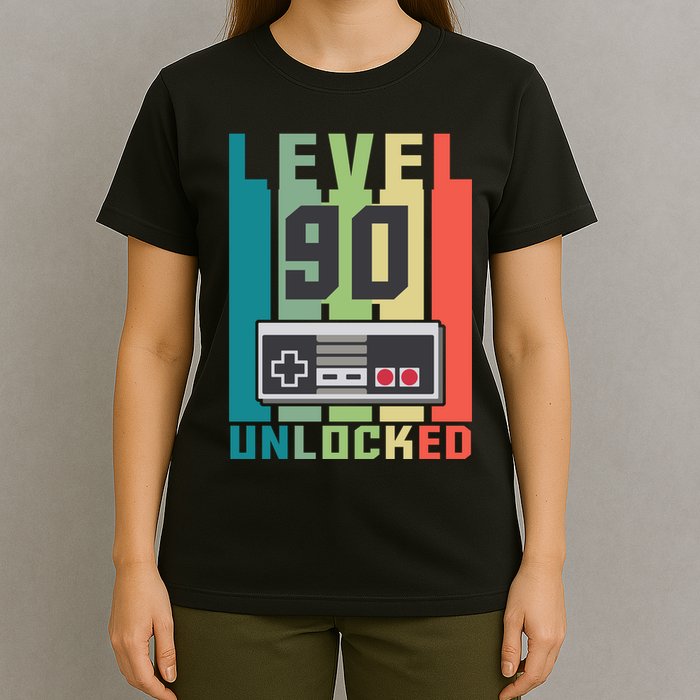 Level 90 Unlocked Funny Retro Gamer Birthday T-Shirt