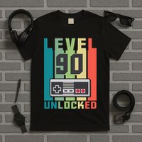 Level 90 Unlocked Funny Retro Gamer Birthday T-Shirt
