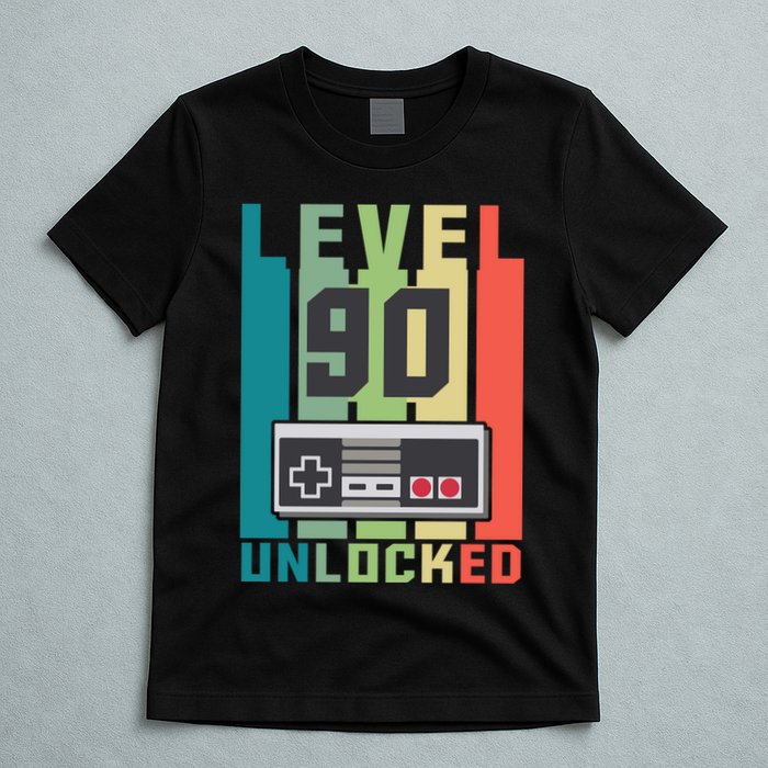 Level 90 Unlocked Funny Retro Gamer Birthday T-Shirt