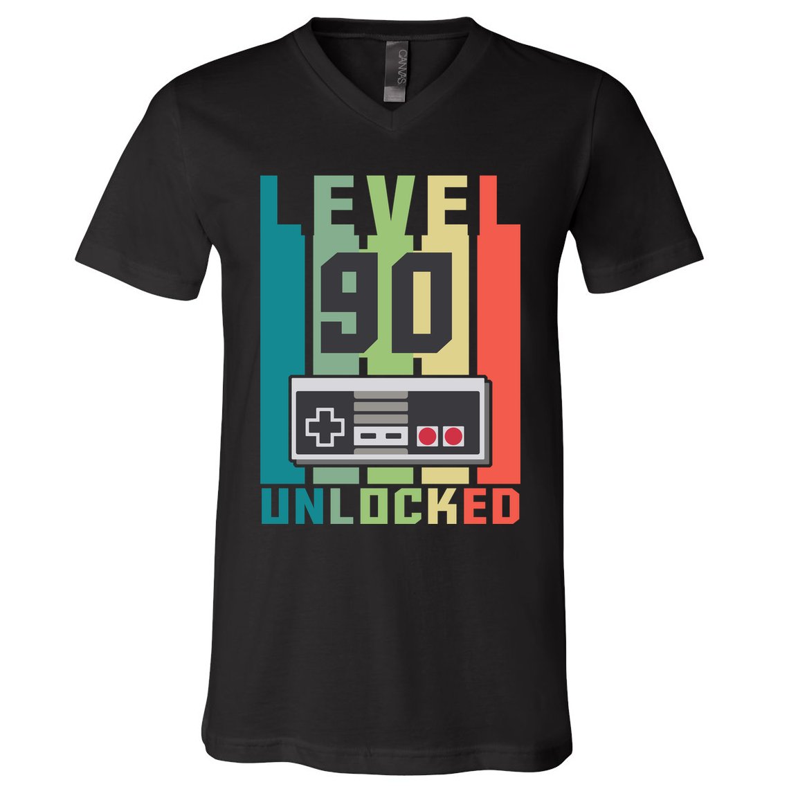 Level 90 Unlocked Funny Retro Gamer Birthday V-Neck T-Shirt