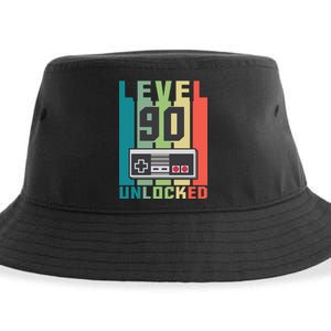 Level 90 Unlocked Funny Retro Gamer Birthday Sustainable Bucket Hat