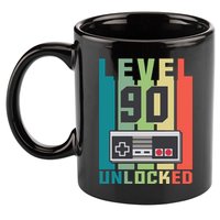 Level 90 Unlocked Funny Retro Gamer Birthday 11oz C Handle Ceramic Mug