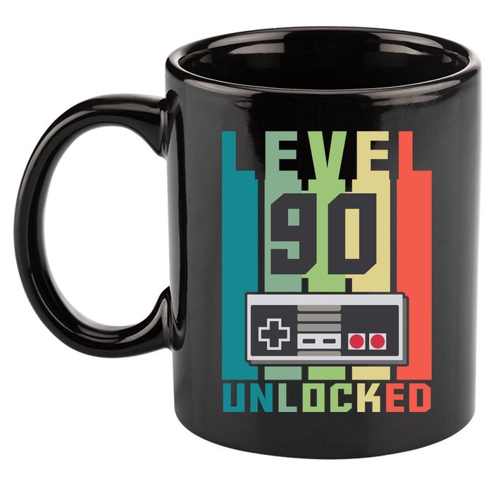 Level 90 Unlocked Funny Retro Gamer Birthday 11oz C Handle Ceramic Mug