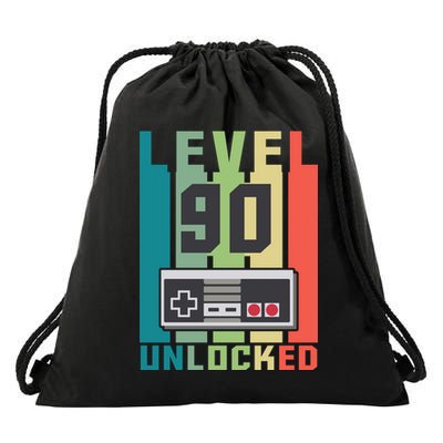Level 90 Unlocked Funny Retro Gamer Birthday Drawstring Bag