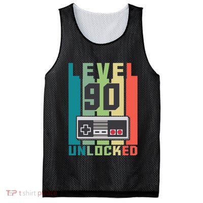 Level 90 Unlocked Funny Retro Gamer Birthday Mesh Reversible Basketball Jersey Tank