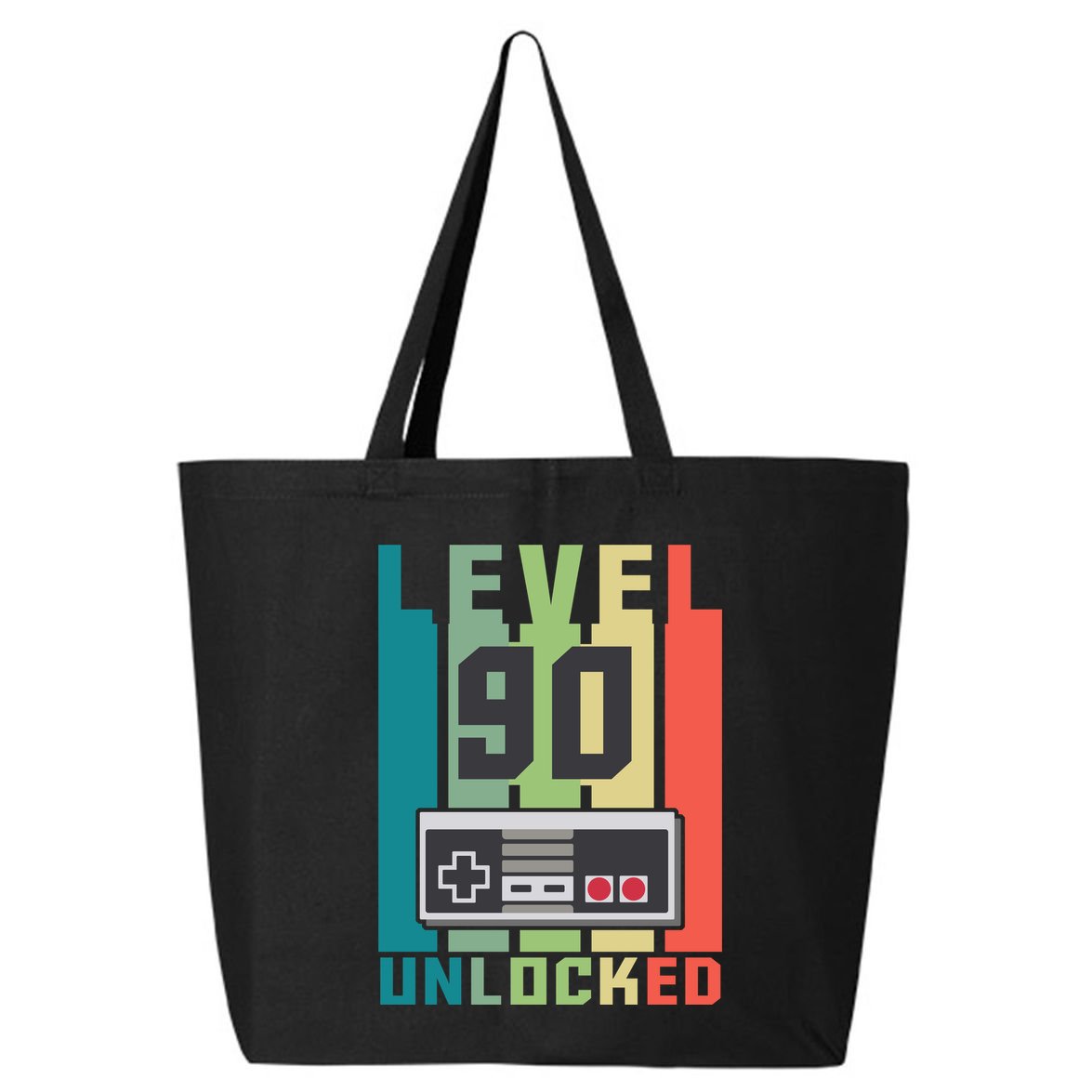 Level 90 Unlocked Funny Retro Gamer Birthday 25L Jumbo Tote